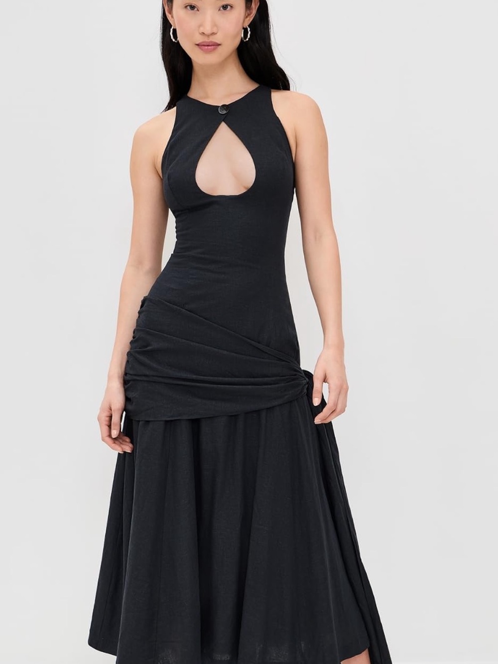 One-Shoulder Black Cutout Midi Dress